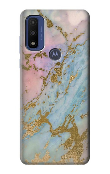 W3717 Rose Gold Blue Pastel Marble Graphic Printed Hard Case and Leather Flip Case For Motorola G Pure