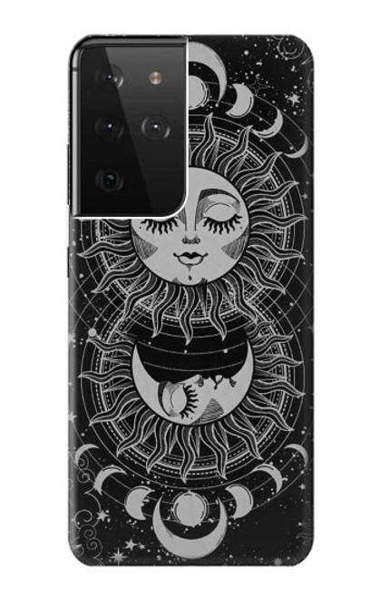 W3854 Mystical Sun Face Crescent Moon Hard Case and Leather Flip Case For Samsung Galaxy S21 Ultra 5G