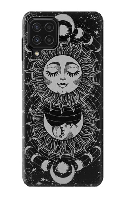 W3854 Mystical Sun Face Crescent Moon Hard Case and Leather Flip Case For Samsung Galaxy A22 4G