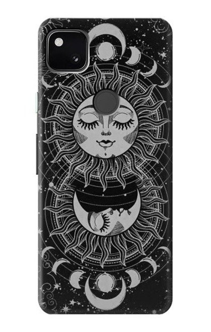 W3854 Mystical Sun Face Crescent Moon Hard Case and Leather Flip Case For Google Pixel 4a