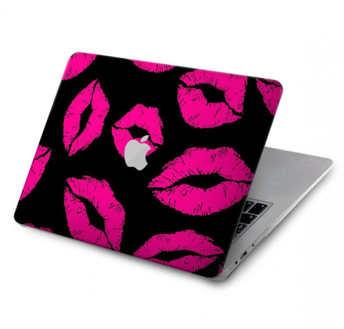 W2933 Pink Lips Kisses on Black Hard Case Cover For MacBook Pro 14 M1,M2,M3 (2021,2023) - A2442, A2779, A2992, A2918