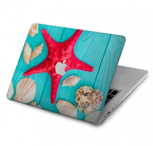 W3428 Aqua Wood Starfish Shell Hard Case Cover For MacBook Pro 14 M1,M2,M3 (2021,2023) - A2442, A2779, A2992, A2918