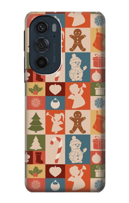 W2854 Cute Xmas Pattern Hard Case and Leather Flip Case For Motorola Edge 30 Pro