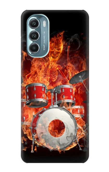 W1431 Skull Drum Fire Rock Hard Case and Leather Flip Case For Motorola Moto G Stylus 5G (2022)
