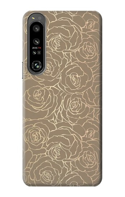 W3466 Gold Rose Pattern Hard Case and Leather Flip Case For Sony Xperia 1 IV