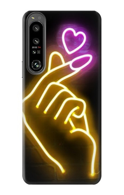 W3512 Cute Mini Heart Neon Graphic Hard Case and Leather Flip Case For Sony Xperia 1 IV