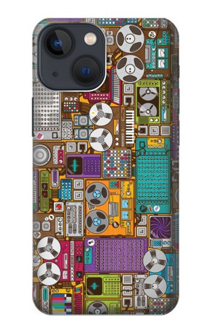W3879 Retro Music Doodle Hard Case and Leather Flip Case For iPhone 13 mini