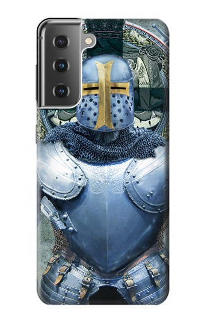W3864 Medieval Templar Heavy Armor Knight Hard Case and Leather Flip Case For Samsung Galaxy S21 Plus 5G, Galaxy S21+ 5G