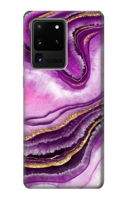 W3896 Purple Marble Gold Streaks Hard Case and Leather Flip Case For Samsung Galaxy S20 Ultra