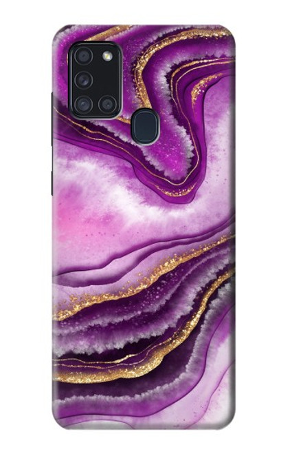 W3896 Purple Marble Gold Streaks Hard Case and Leather Flip Case For Samsung Galaxy A21s