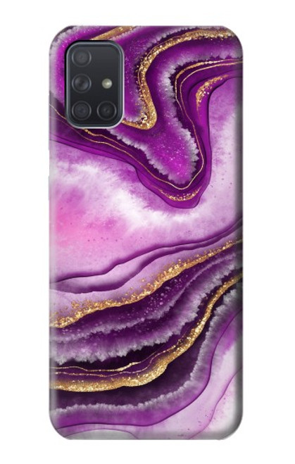 W3896 Purple Marble Gold Streaks Hard Case and Leather Flip Case For Samsung Galaxy A71 5G