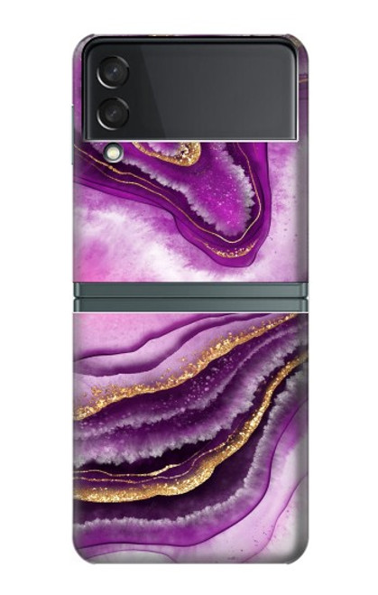 W3896 Purple Marble Gold Streaks Hard Case For Samsung Galaxy Z Flip 3 5G