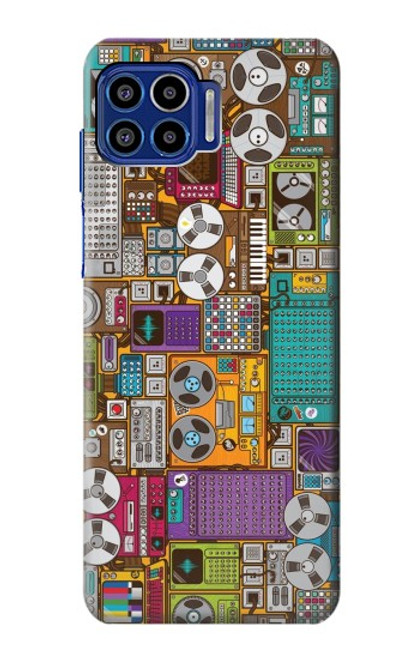 W3879 Retro Music Doodle Hard Case and Leather Flip Case For Motorola One 5G