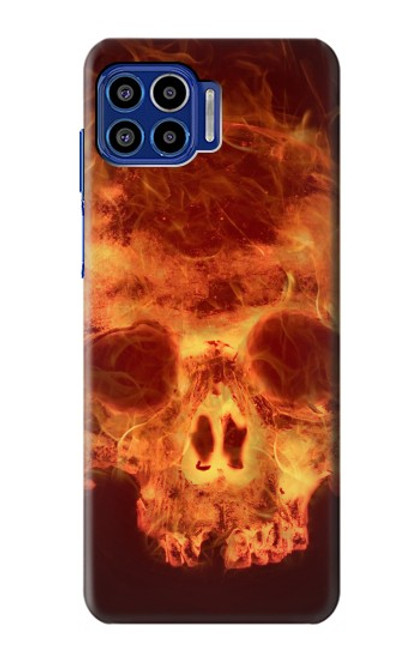 W3881 Fire Skull Hard Case and Leather Flip Case For Motorola One 5G