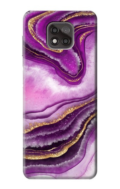 W3896 Purple Marble Gold Streaks Hard Case and Leather Flip Case For Motorola Moto G Power (2021)