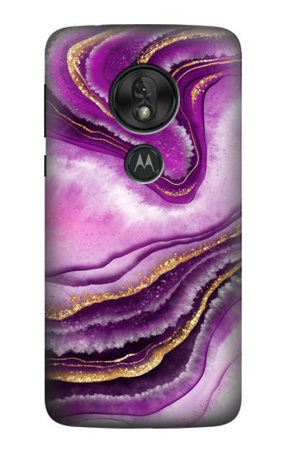 W3896 Purple Marble Gold Streaks Hard Case and Leather Flip Case For Motorola Moto G7 Play