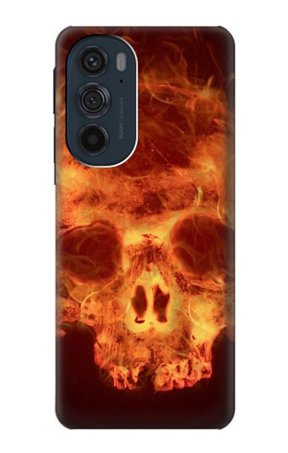 W3881 Fire Skull Hard Case and Leather Flip Case For Motorola Edge 30 Pro