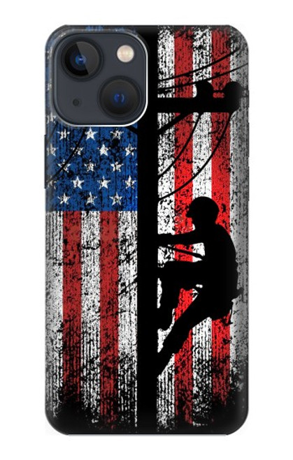 W3803 Electrician Lineman American Flag Hard Case and Leather Flip Case For iPhone 14