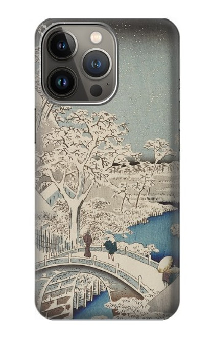 W3350 Utagawa Hiroshige Drum Bridge Yuhi Hill in Meguro Hard Case and Leather Flip Case For iPhone 14 Pro