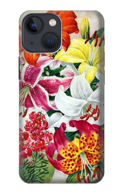 W3205 Retro Art Flowers Hard Case and Leather Flip Case For iPhone 14 Plus