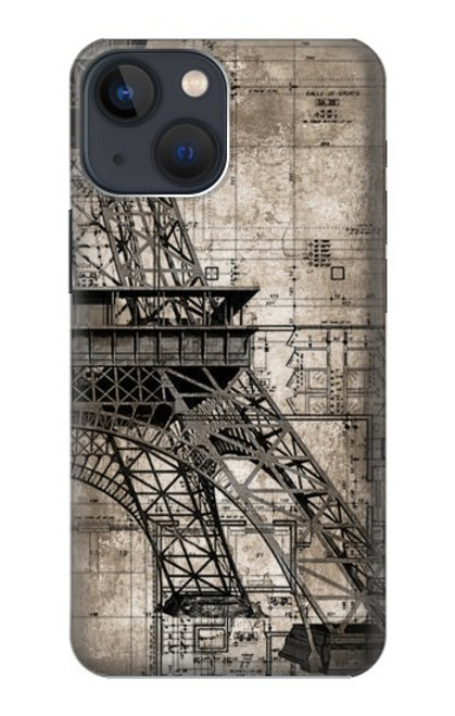 W3416 Eiffel Tower Blueprint Hard Case and Leather Flip Case For iPhone 14 Plus