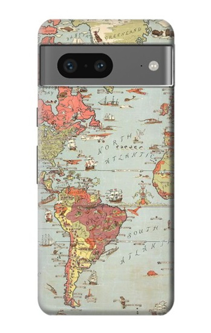 W3418 Vintage World Map Hard Case and Leather Flip Case For Google Pixel 7