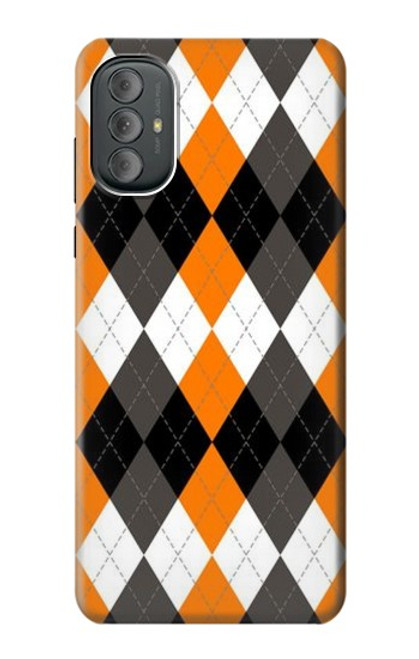 W3421 Black Orange White Argyle Plaid Hard Case and Leather Flip Case For Motorola Moto G Power 2022, G Play 2023