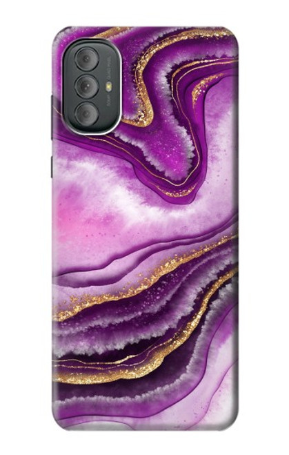 W3896 Purple Marble Gold Streaks Hard Case and Leather Flip Case For Motorola Moto G Power 2022, G Play 2023