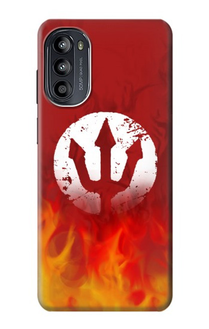 W2803 Fire Red Devil Spear Symbol Hard Case and Leather Flip Case For Motorola Moto G52, G82 5G