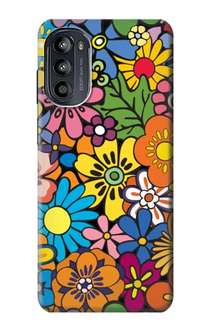 W3281 Colorful Hippie Flowers Pattern Hard Case and Leather Flip Case For Motorola Moto G52, G82 5G