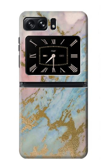 W3717 Rose Gold Blue Pastel Marble Graphic Printed Hard Case and Leather Flip Case For Motorola Moto Razr 2022