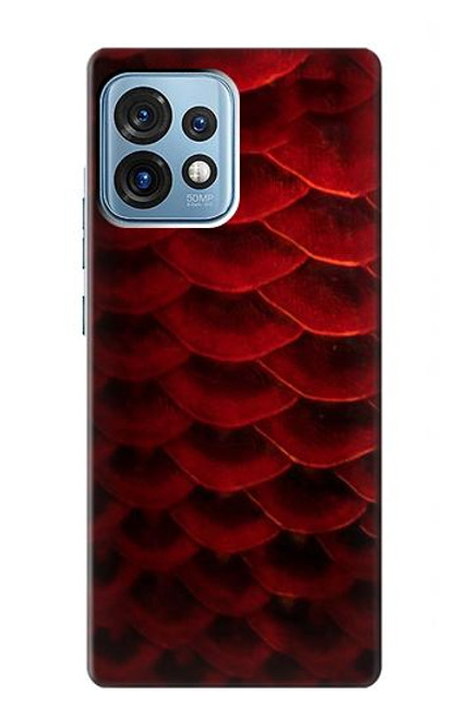 W2879 Red Arowana Fish Scale Hard Case and Leather Flip Case For Motorola Edge+ (2023), X40, X40 Pro, Edge 40 Pro