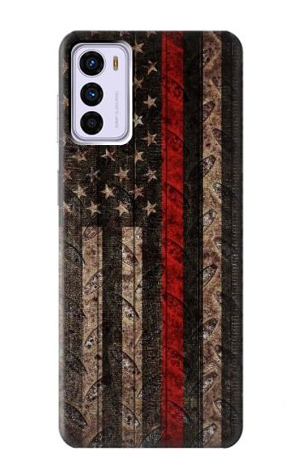 W3804 Fire Fighter Metal Red Line Flag Graphic Hard Case and Leather Flip Case For Motorola Moto G42