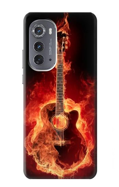 W0415 Fire Guitar Burn Hard Case and Leather Flip Case For Motorola Edge (2022)