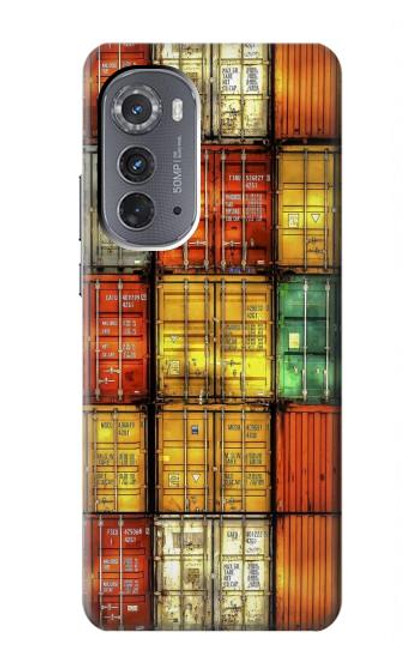 W3861 Colorful Container Block Hard Case and Leather Flip Case For Motorola Edge (2022)