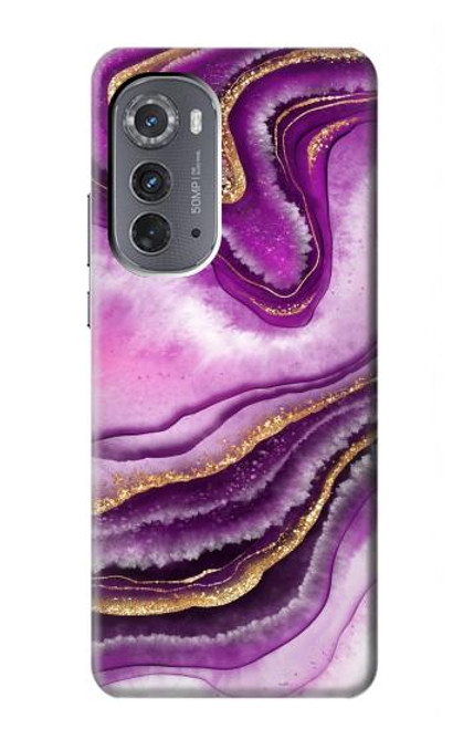 W3896 Purple Marble Gold Streaks Hard Case and Leather Flip Case For Motorola Edge (2022)