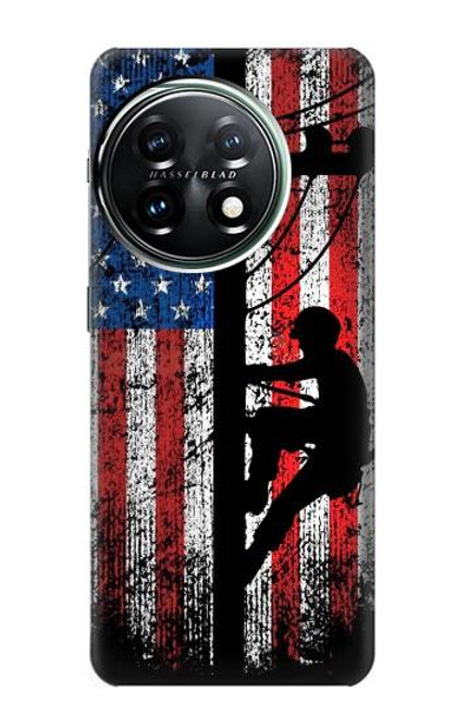 W3803 Electrician Lineman American Flag Hard Case and Leather Flip Case For OnePlus 11