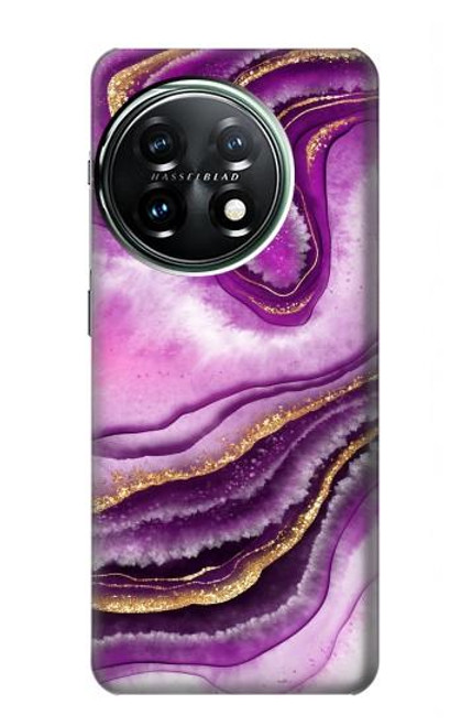 W3896 Purple Marble Gold Streaks Hard Case and Leather Flip Case For OnePlus 11