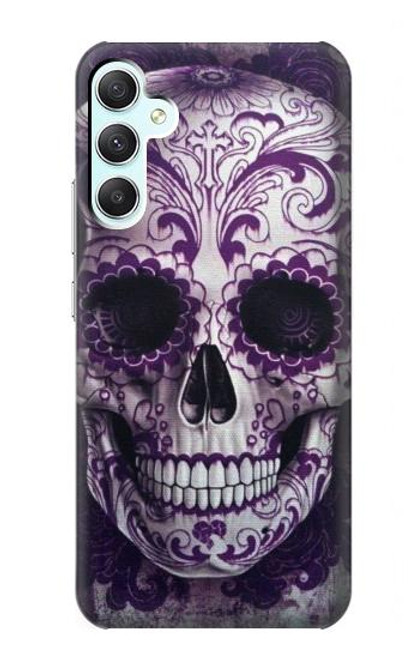 W3582 Purple Sugar Skull Hard Case and Leather Flip Case For Samsung Galaxy A34 5G