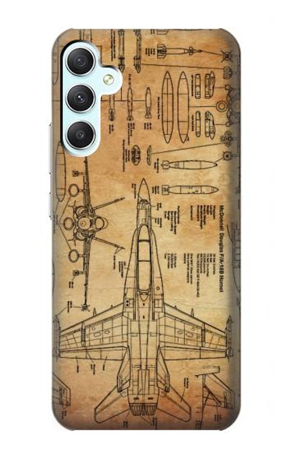 W3868 Aircraft Blueprint Old Paper Hard Case and Leather Flip Case For Samsung Galaxy A34 5G