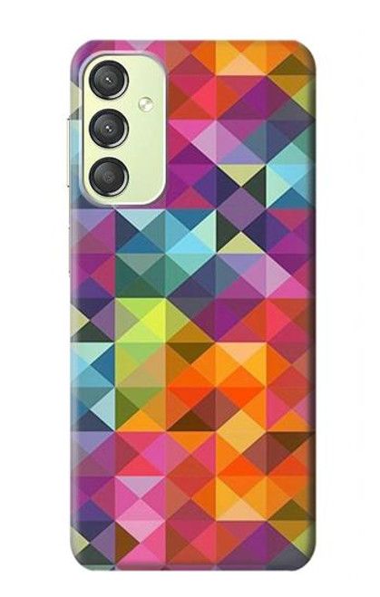 W3477 Abstract Diamond Pattern Hard Case and Leather Flip Case For Samsung Galaxy A24 4G