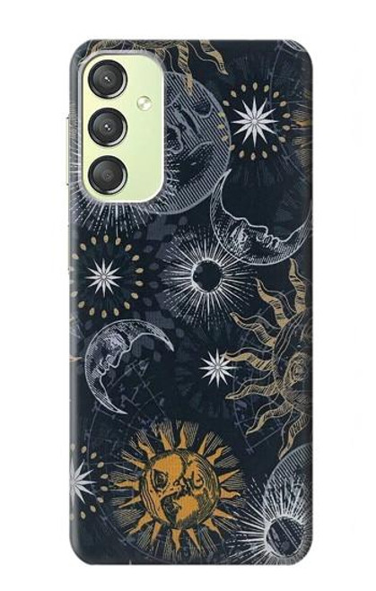 W3702 Moon and Sun Hard Case and Leather Flip Case For Samsung Galaxy A24 4G