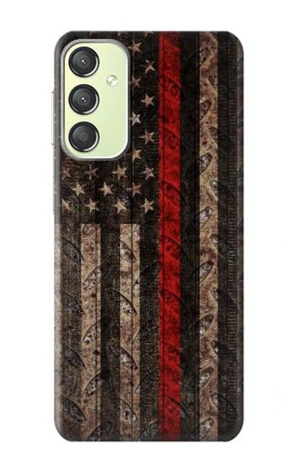 W3804 Fire Fighter Metal Red Line Flag Graphic Hard Case and Leather Flip Case For Samsung Galaxy A24 4G