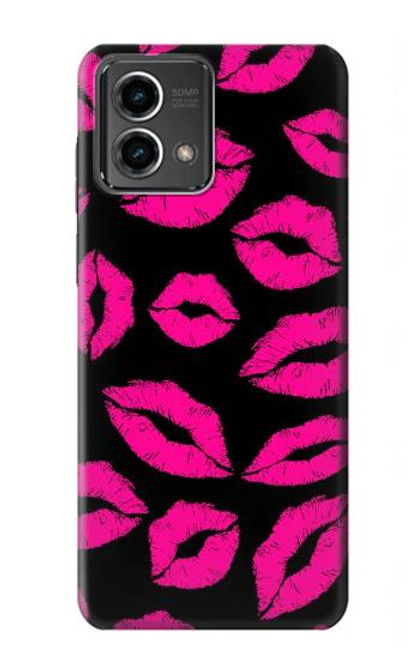 W2933 Pink Lips Kisses on Black Hard Case and Leather Flip Case For Motorola Moto G Stylus 5G (2023)