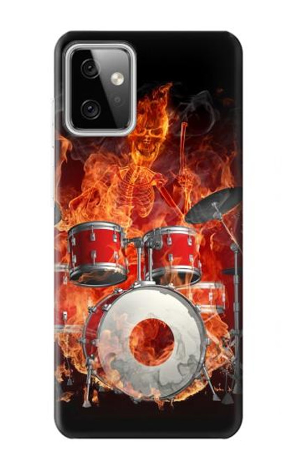 W1431 Skull Drum Fire Rock Hard Case and Leather Flip Case For Motorola Moto G Power (2023) 5G