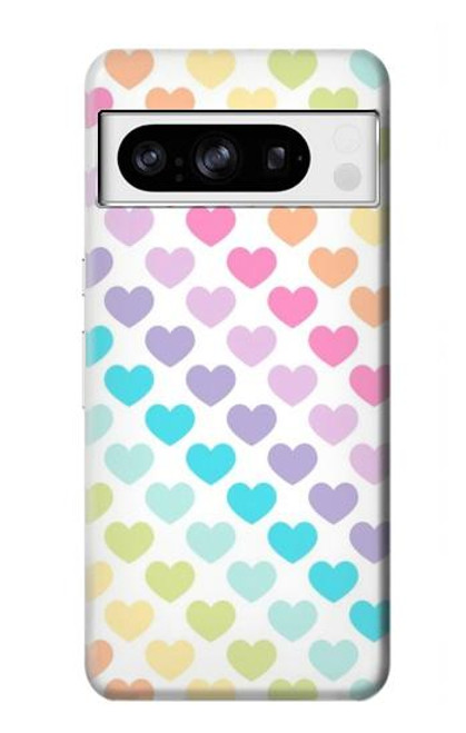 W3499 Colorful Heart Pattern Hard Case and Leather Flip Case For Google Pixel 8 pro