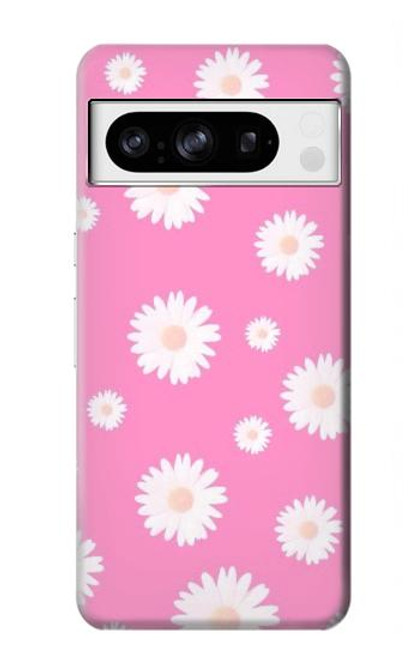 W3500 Pink Floral Pattern Hard Case and Leather Flip Case For Google Pixel 8 pro