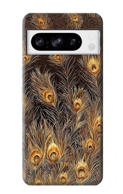 W3691 Gold Peacock Feather Hard Case and Leather Flip Case For Google Pixel 8 pro