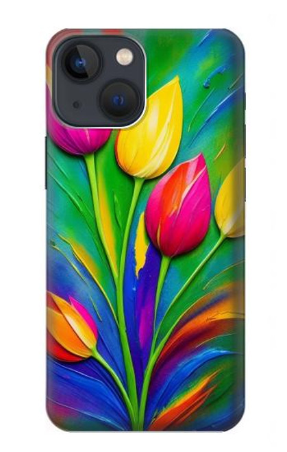 W3926 Colorful Tulip Oil Painting Hard Case and Leather Flip Case For iPhone 13 mini