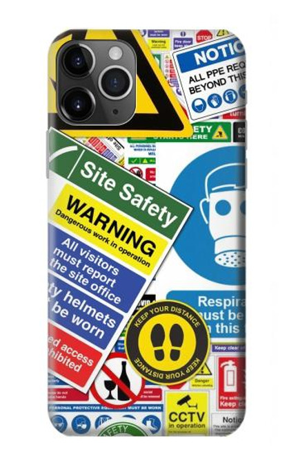 W3960 Safety Signs Sticker Collage Hard Case and Leather Flip Case For iPhone 11 Pro